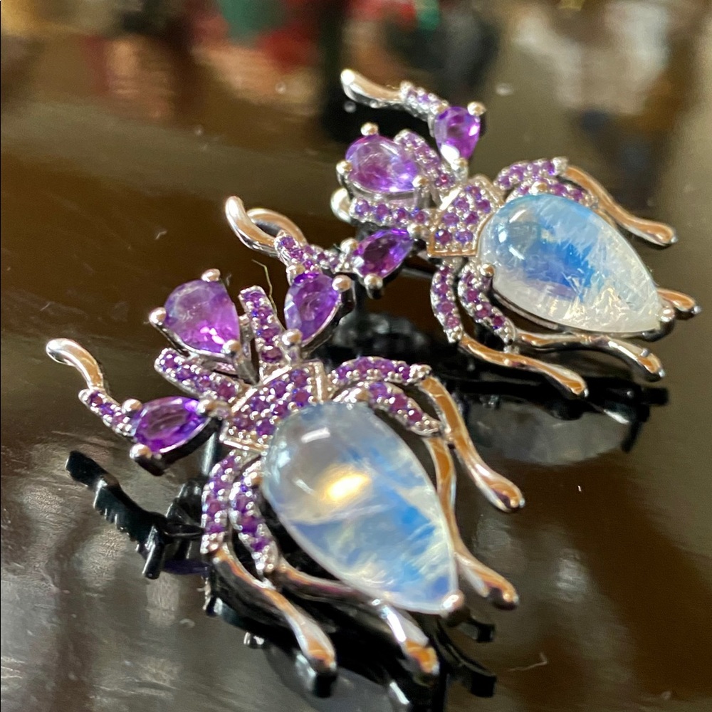 Gorgeous Genuine Moonstone Amethyst Earrings